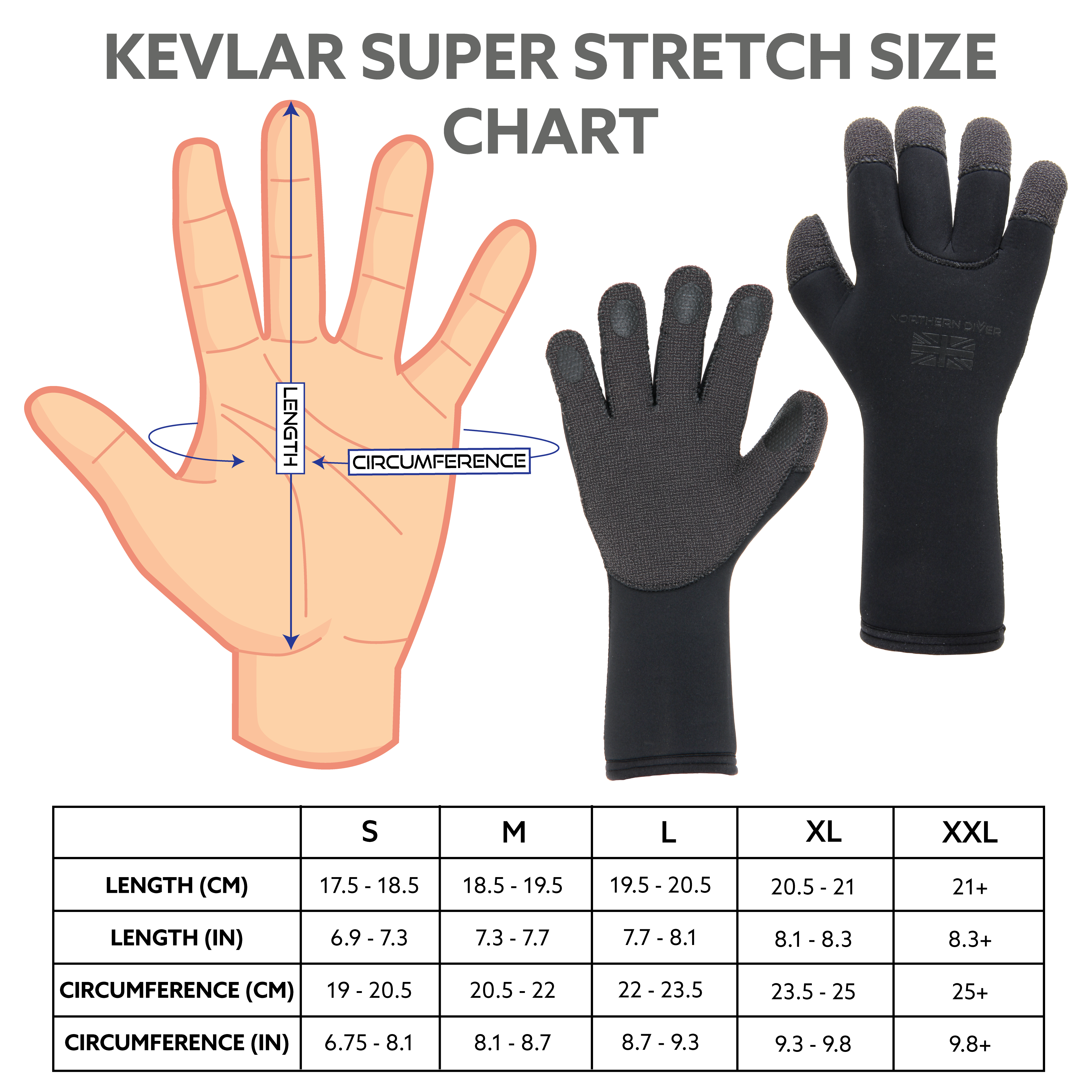 kevlar super stretch size chart